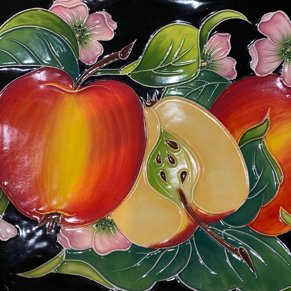 Set Of 2 NWT Vintage 2004 Blue Sky Apple And Apple Blossom 3D Ceramic Dish - Picture 8 of 12